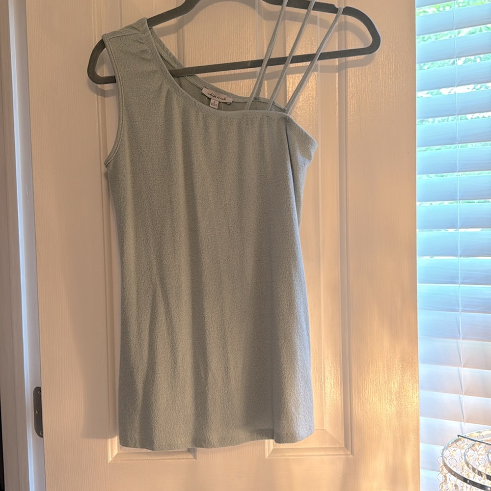 One shoulder multi strap tank top shirt sage green White Birch Boutique